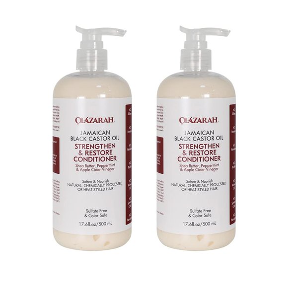 OLAZARAH Jamaican Black Castor Oil Strengthen & Restore Conditioner with Shea Butter, Peppermint and Apple Cider Vinegar to Soften & Nourish (17 oz., 2pk)