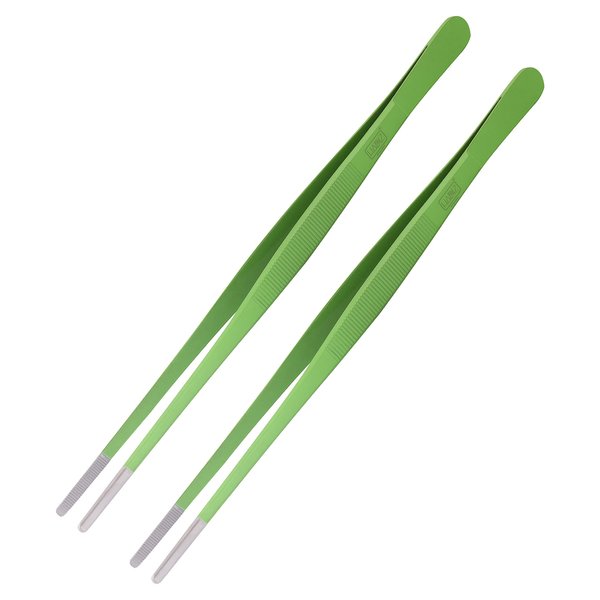 HADIZ Stainless Steel Garden Tweezer Two Piece Set with Staright Tip Tweezers for Cactus and Succulents Gardening(staright)