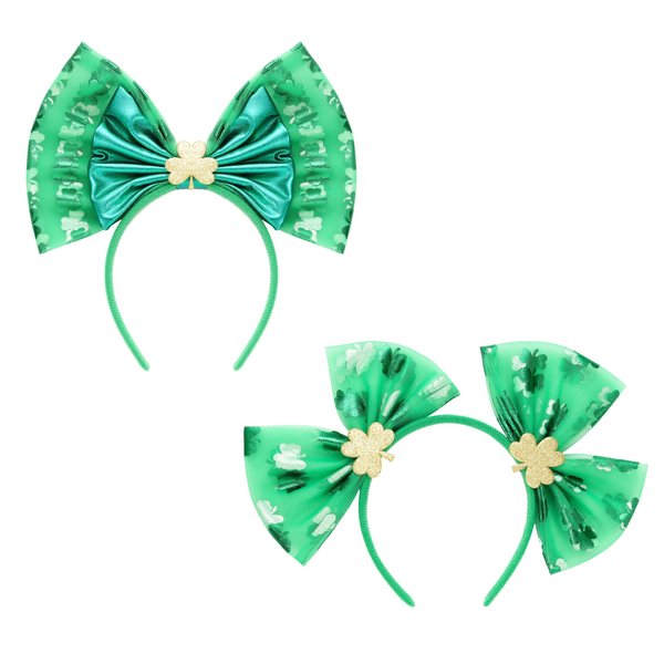 GENBREE St Patrick's Day Headbands Green Bow Hair Hoop Shamrock Hair Band Festival Party Hair Accessories for Women and Girls(2pcs)
