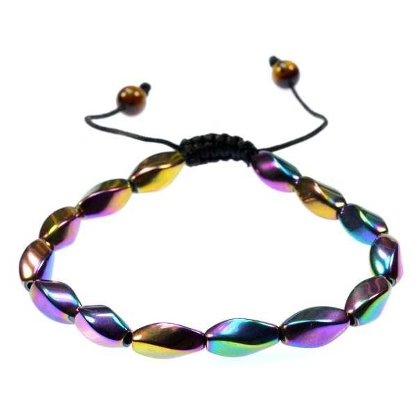 PURPLE WHALE Iridescent Hematite Twisted Beaded Bracelet for Women, Men | Handmade Macrame Style Adjustable Bracelet for Good Luck, Protection (Multi-color)