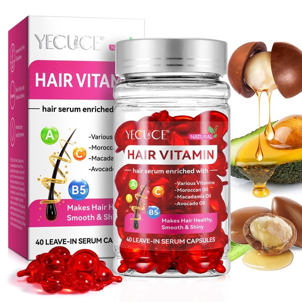 KLLALO Hair Styling Serum for Frizzy & Dry Hair, Hair Oils Vitamins in Capsules, Hair Treatment Serum with Moroccan, Macadamia Oil - Vitamins A C E B5 Hair Oil Capsules for Women Men