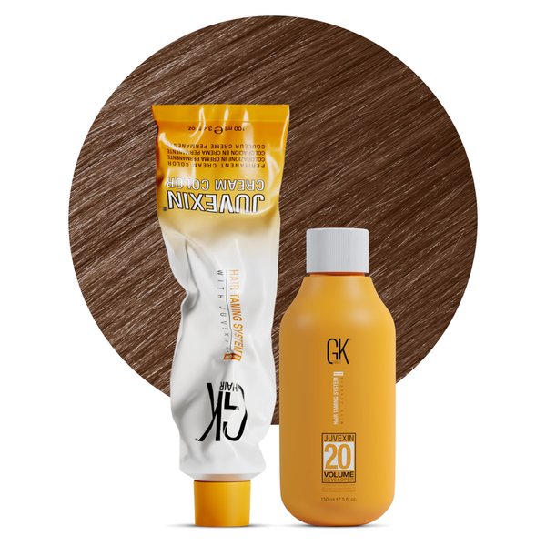 GK HAIR Global Keratin Chocolate 8.99 Hazelnut Hair Color Cream Tube (3.4 Fl Oz/100ml) + 20 Volume Developer (5 Fl Oz/150ml) - Professional Permanent Long Lasting Toner Dye