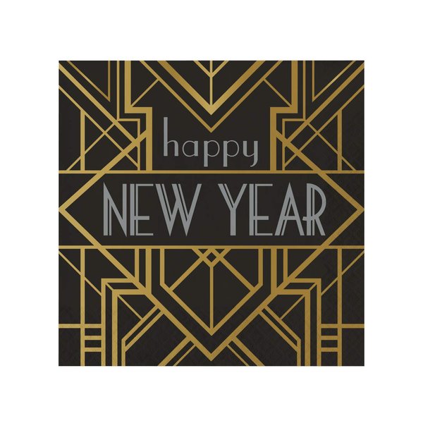 Creative Converting 346109 Happy New Year Lunch Paper Napkins, Black/Gold, 6.5", 16 Ct.