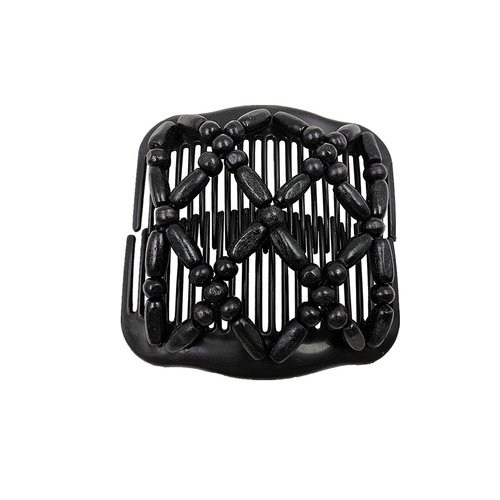 FXQHAN Women Magic Hair Combs Wood Beaded Stretch Double Side Combs Clips Bun Maker Hair Accessories,Pack of 5