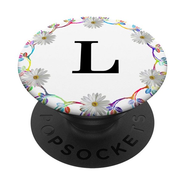 Cell Phone Pop Out Holder,Floral White Daisy Flower Letter L PopSockets Grip and Stand for Phones and Tablets
