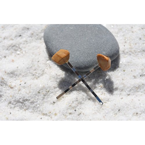 Yellow Jasper Stone Hair Pins (Quantity of 2)