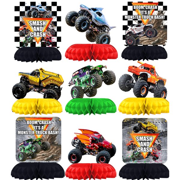 Monster Truck Party Decorations - Honeycomb Centerpieces for Kids' Monster Truck Birthday and Baby Shower Table Decor