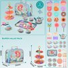 48pc Mermaid Tea Party Set for Little Girls,Birthday Gifts for Age 3 4 5 6 Year Old Girls,Pretend Tin Teapot, Cups, Plates,and Food Sweet Treats Playset for Princess Tea Time Play Kitchen Toys