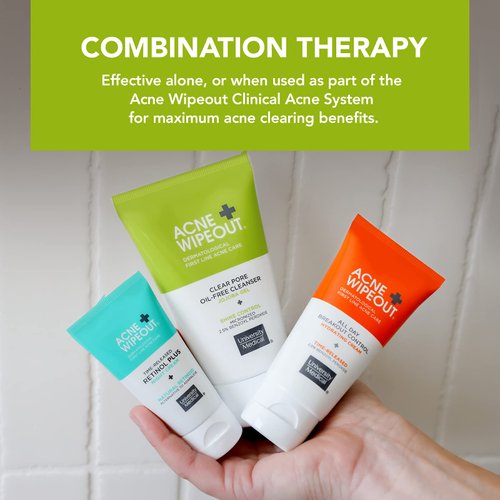 Acne Wipeout Clinical Acne System Kit - Combination Therapy Acne Treatment - Clear Pore Oil-free Cleanser, Retinol Plus Night Cream and All Day Breakout Control Acne Cream