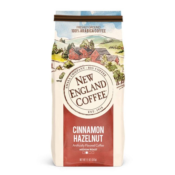 New England Coffee Cinnamon Hazelnut Medium Roast Ground Coffee, 11oz Bag (Pack of 1)