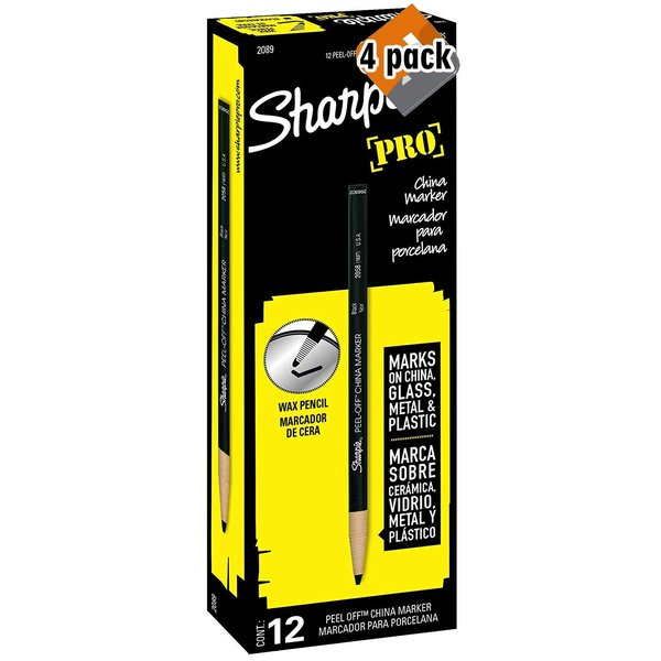 Sharpie PEEL-OFF Marker China, China Marker Bullet, 12 Pack, Black (2089), 4 Pack