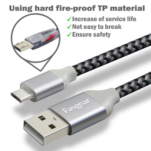 Fasgear Micro USB Cable 10 ft, 3 Pack Fast Charging Micro USB 2.0 High Speed Data Sync Nylon Braided Android Smartphone Charger Compatible for S7 Edge/Note 5,MP3,PS4, Kindle(Black)
