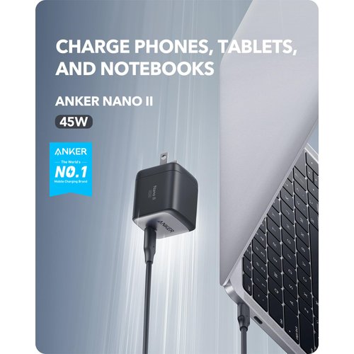 Anker USB C Charger, 713 Charger (Nano II 45W), GaN II PPS Fast Compact Foldable Charger for MacBook Pro, Galaxy, iPhone 15, Steam Deck, and More