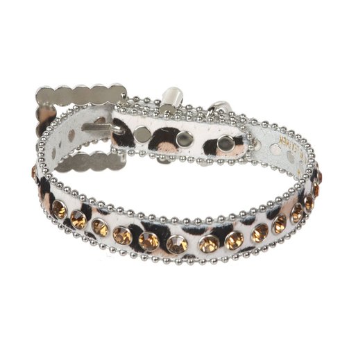 beltiscool 3/4" (20 mm) W Faux Zebra/Leopard Fur Rhinestone Dog Collar Size: S: 9"-11" Neck Color: White Leopard