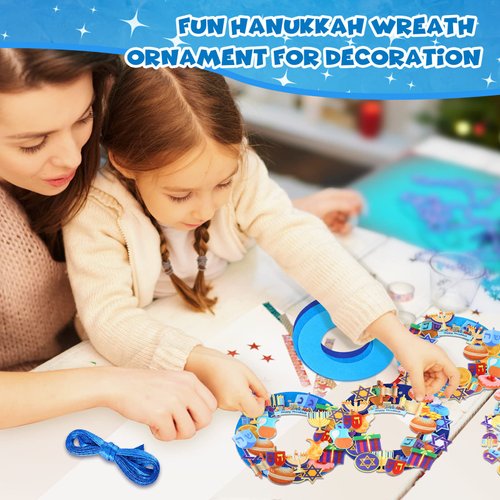12 Kits Hanukkah Wreath Craft Kit DIY Felt Menorah Gold Coin Happy Hanukkah Wreath Chanukah Art Projects for Hanukkah Party Home Living Room Classroom Decorations Activities