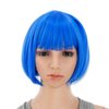 SWACC 10 Inch Short Straight Bob Wig with Bangs Synthetic Colorful Cosplay Daily Party Flapper Wig for Women and Kids with Wig Cap (Blue)