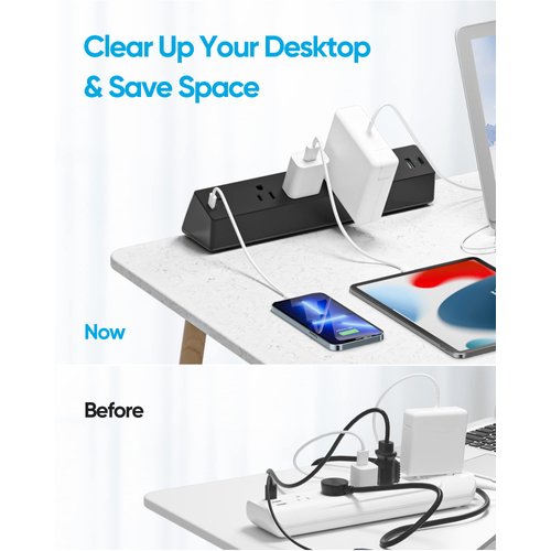 Desk Clamp Power Strip, Acozvin Surge Protector with 4 AC Outlets 4 USB Ports (2 USB C), 1875W Desk Mount Charging Power Station, 6 FT Extension Cord, Desk Outlets for Home Office Desk Accessories