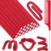 Syhood 30 Pcs Flexible Curling Rods 9.45" Twist Foam Hair Rollers Soft Foam No Heat Hair Rods Rollers and 1 Steel Pintail Comb Rat Tail Comb for Women Long Short Hair (Red,0.3 Inch)