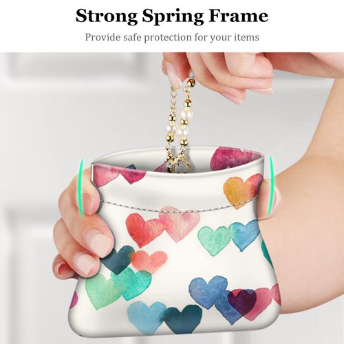 Squeeze Coin Purse, PU Leather Coin Pouch Change Holder for Woman Girls (Raining Hearts)