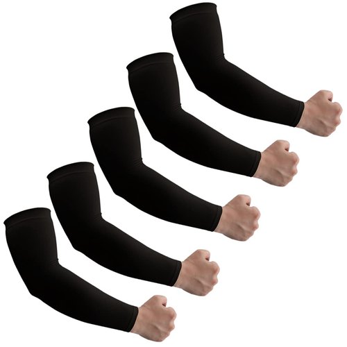 HEGCOIIE Arm Sleeves for Men and Women - 5 Pairs Sun Sleeves for Tattoo Cover Up and UV Protection for Works, Sports, Basketball, Golf, Football (Black)