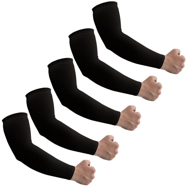 HEGCOIIE Arm Sleeves for Men and Women - 5 Pairs Sun Sleeves for Tattoo Cover Up and UV Protection for Works, Sports, Basketball, Golf, Football (Black)