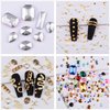 Kikonoke 300 Pcs Cone Rivet with 3D Metal Skull Cross Chains Snakes Vintage Alloy Nail Charms Glass Pointed Bottom Gems and Resin Rhinestones for Women Girls Metal Nail DIY (Gold)