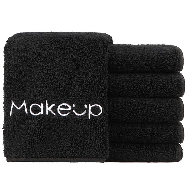 Linteum Textile Makeup Remover Wash Cloth (13x13, Black, 12 Pack), Soft Quick Dry, Fingertip Face Towel Washcloths for Hand and Make up