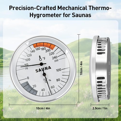 Sauna Thermometer Fahrenheit and Hygrometer 2-in-1 - Precise Indoor Humidity Temperature Monitor Gauge Sauna Accessories, Mechanical Metal Hygrothermograph Meter for Bathroom Steam Infrared Sauna Room