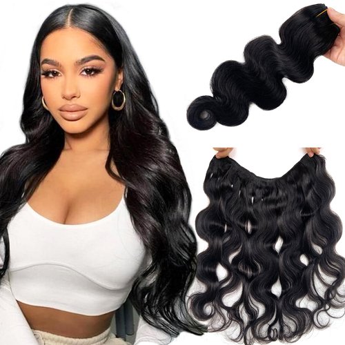 Clip in Hair Extensions Real Human Hair, 1 Piece Natural Black Hair Extensions Real Human Hair Clip ins 16 Inch Body Wave Clip in Hair Extensions Black Women Double Weft Hair Extensions for Thin Hair
