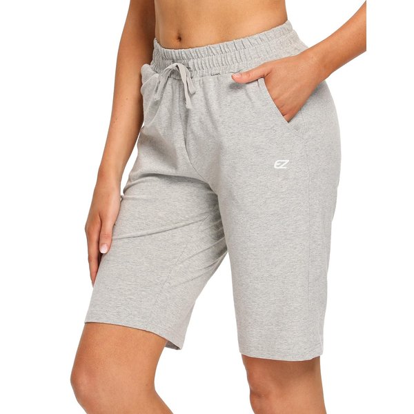 EZRUN Womens Bermuda Shorts Summer Sweat Shorts with Deep Pockets 10" Cotton Shorts for Women Gym Workout Grey