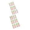Green Press on Nails Long Square Fake Nails French Tip Glue on Nails Pink Flower False Nails with Bow Pearl Heart Design Full Cover Acrylic Nails Summer Artificial Stick on Nails for Women 24Pcs