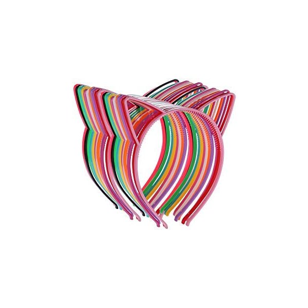 Tbestmax 24 Cat Ear Headbands Plastic Hairbands Hair Hoops Party Costume Daily Decorations Bunny Bow Headwear Cats Accessories for Women Girls Wearing and Decoration