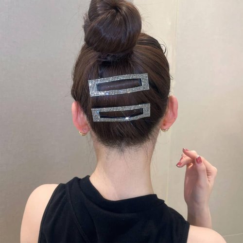 Black Silver Rhinestone Hair Clips for Styling Bling Crystal Hair Snap Clips Glitter French Barrettes Shining Crystal Rectangular Hairpins Hair Accessories for Women Girls Wedding Party Gifts