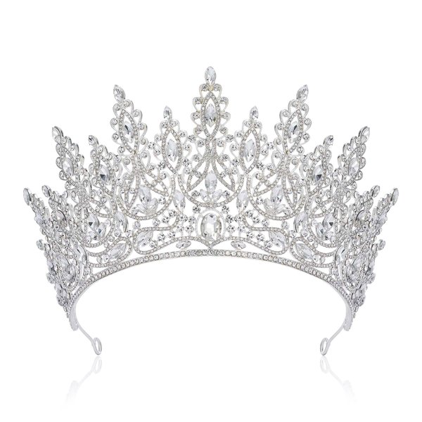 SWEETV Tiara Crown for Women, Wedding Tiara for Bride, Crystal Princess Headpiece, Girls Quinceanera Prom Pageant Crown Diadem, Silver