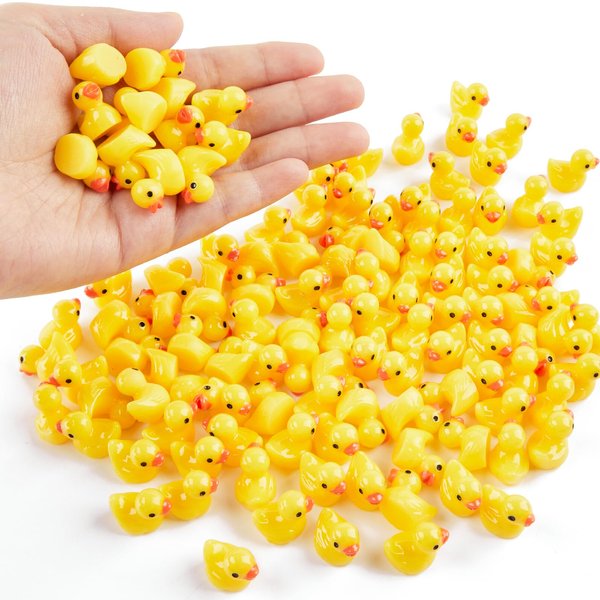 FLMRIOY 120 Pcs Mini Resin Ducks Tiny Duck Miniature Figures Bulk Little Duck Charms for Party, DIY Micro Landscape Decorations, Aquarium Ornaments Easter Basket Stuffers (Yellow)