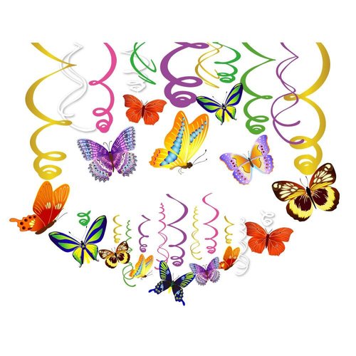 30Ct Spring Butterfly Hanging Swirl Decorations,Themed Birthday Party,Party Supplies,Ceiling Hanging Swirl Decorations for Girls,Boys,Kids Home,Classroom,Baby Showers