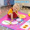2-in-1 Musical Mat Toys for 1 2 3 4 5 Year Old, Piano Keyboard & Drum Set with 2 Drum Sticks, Early Educational Musical Learning Toys Birthday for 1 2 3 4 5 Year Old Girls & Boys, Pink