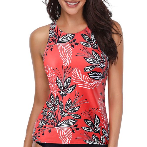 Holipick High Neck Tankini Top Bathing Suit Tops for Women Tummy Control Tank Tops Swimsuits Red Floral L