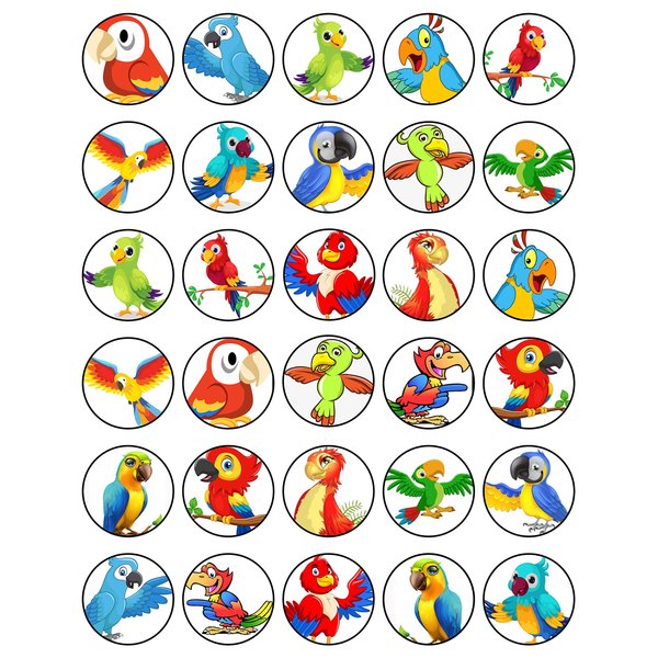 30 x Edible Cupcake Toppers Themed of Tropical Birds Honeycomb Parrot Collection of Edible Cake Decorations | Uncut Edible on Wafer Sheet