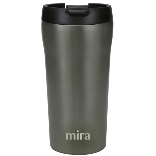 MIRA 16 oz Stainless Steel Insulated Travel Mug with lid - Spill Proof Vacuum Insulated Car Tumbler Cup for Coffee & Tea - Thermos Keeps Drinks Steaming Hot or Ice Cold - Gray Satin