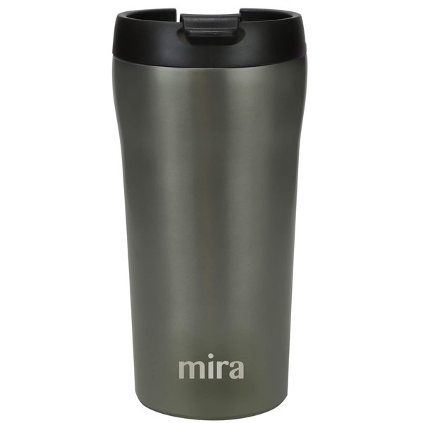 MIRA 16 oz Stainless Steel Insulated Travel Mug with lid - Spill Proof Vacuum Insulated Car Tumbler Cup for Coffee & Tea - Thermos Keeps Drinks Steaming Hot or Ice Cold - Gray Satin