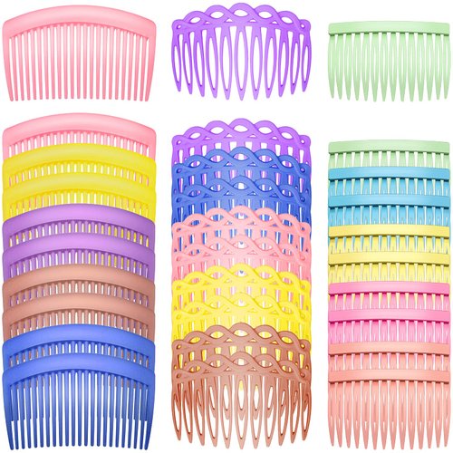 30 Pieces French Hair Side Combs Set Colorful Hair Clip Combs Plastic Twist Comb Accessories for Girls Women, 3 Styles (Retro Color, 14, 11, 23 Teeth)
