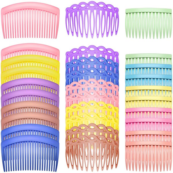 30 Pieces French Hair Side Combs Set Colorful Hair Clip Combs Plastic Twist Comb Accessories for Girls Women, 3 Styles (Retro Color, 14, 11, 23 Teeth)