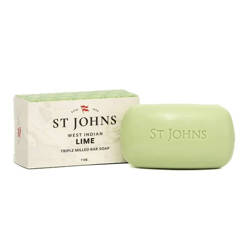 St. John West Indian Lime Soap Bar | Refreshing Caribbean Citrus Soap for Men | USA Made, Triple-milled Soap Bar | Luxury, Hydrating Body Soap with Olive Oil & Glycerine | (7 oz Bar)