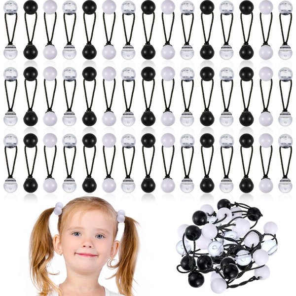 36 Pieces Hair Ties Hair Balls Ponytail Holders Colorful Twin Bead Ponytail Balls 80s 90s Elastic Hair Accessories for Baby Kid (Black, White, Clear,20 mm)