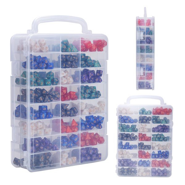 KISLANE Dice Storage Case for DnD Dice with Removable Dividers Holding up to 830 Dices, Dice Case for DnD Dice with Handle Great for Dice Collectors or RPG D&D Games (Tranparent)