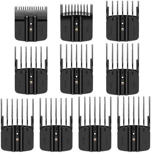 10 Pack Clipper Guards for BaBylissPRO Barberology FX870, FX890, FX825, and FX673 Clippers, Fit for BaByliss Clipper Guards with Metal Spring Clip - Cutting Lengths 1/16-1 inch Attachment Combs Set