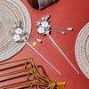 2 Pieces Rhinestone Pearl Flower Hair Stick Vintage Chinese Hair Chopsticks Vintage Tassel Hair Pin Chignon Pin Chopsticks Hair Styling Hair Making Accessories for Women (Silver)