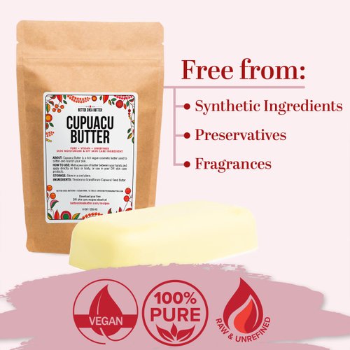 Better Shea Butter Cupuacu Butter Raw, Pure & Unrefined for Hair Growth & Dry Skin on Body and Face - Brazilian Body Butter Base for DIY Butter, Lotion Base and Soap Making - Cupuaçu Butter 8 oz
