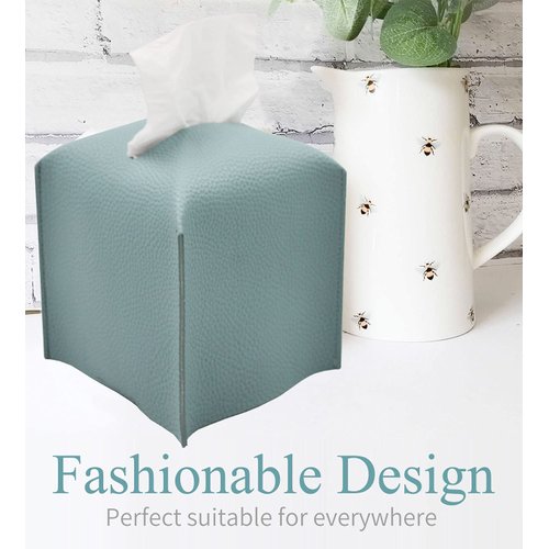 Livelab Tissue Box Cover, Square Decorative PU Leather Tissue Box Holder Modern Tissue Case Facial Paper Organizer Dispenser for Bathroom, Vanity Countertop, Night Stands, Desk 5X5X5'' | Blue